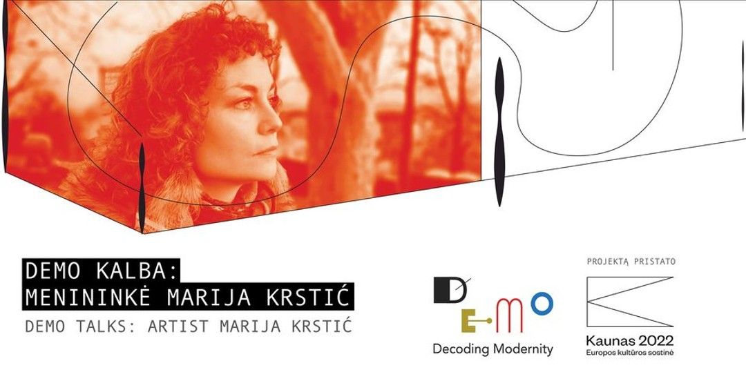 moters portretas, rausvai oranžinis fonas, balti ir juodi grafiniai elementai